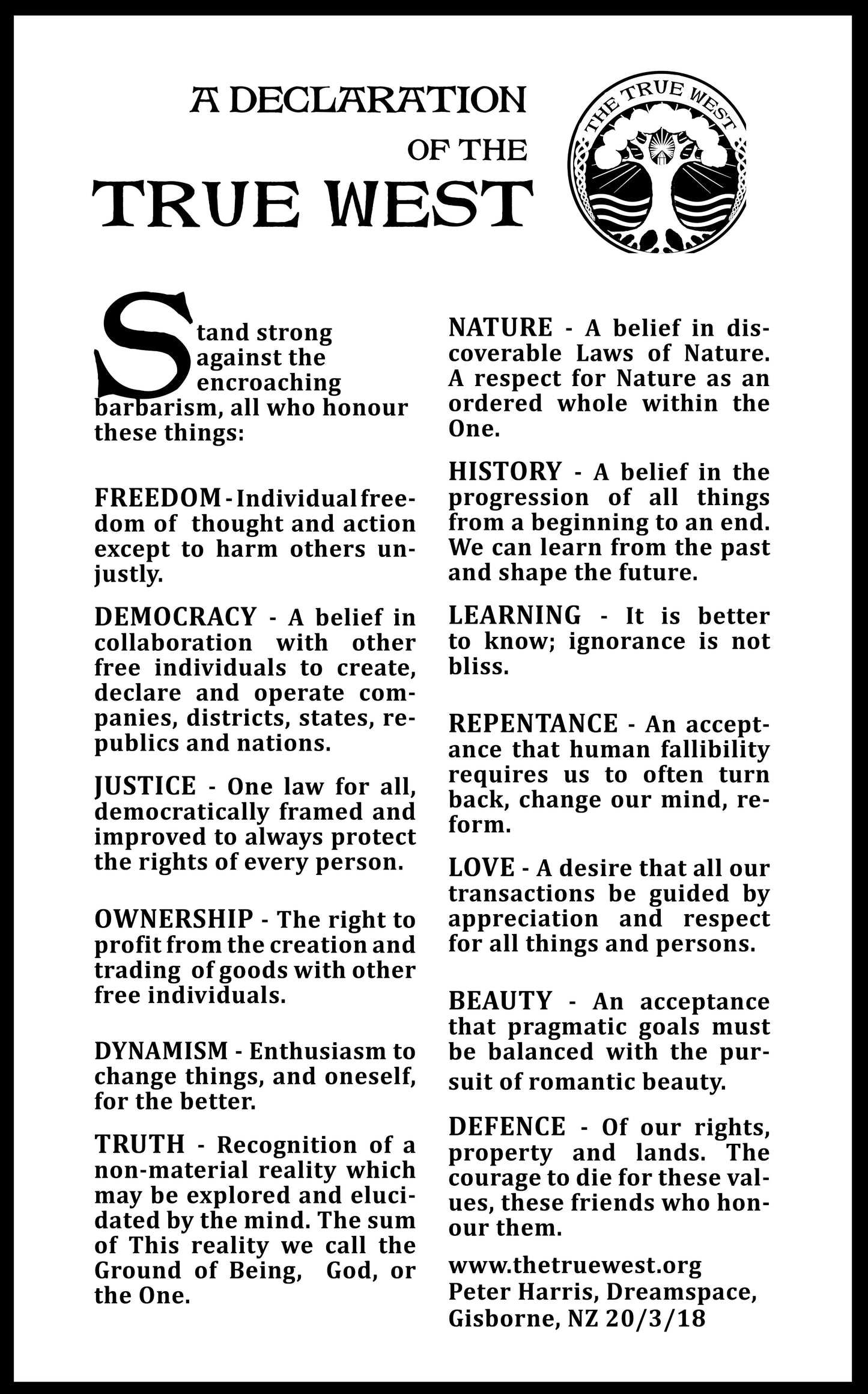 Declaration of the True West Poster